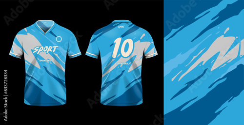Tshirt mockup sport jersey template design for football soccer, racing, gaming, sports jersey abstract design blue color
