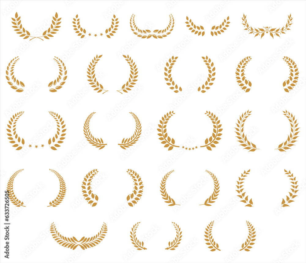 Collection of gold laurel wreath isolated on white background vector illustration Collection of gold laurel wreath isolated on white background vector illustration