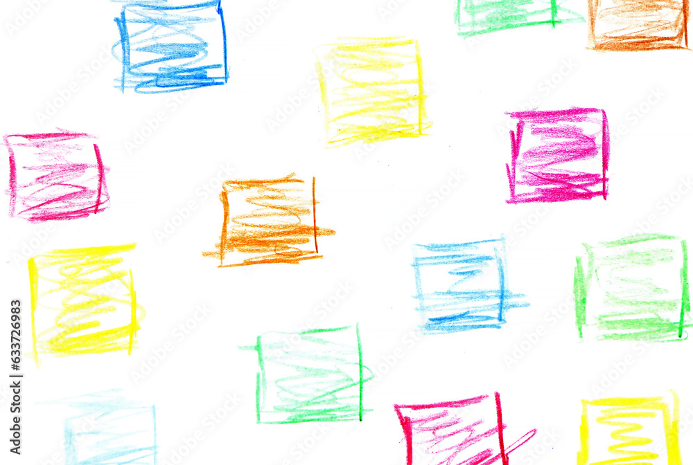 square shapes background with colored pencil drawings