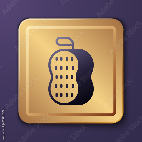 Purple Washcloth icon isolated on purple background. Bath house sauna washcloth sign. Item for pleasure and relaxing. Gold square button. Vector