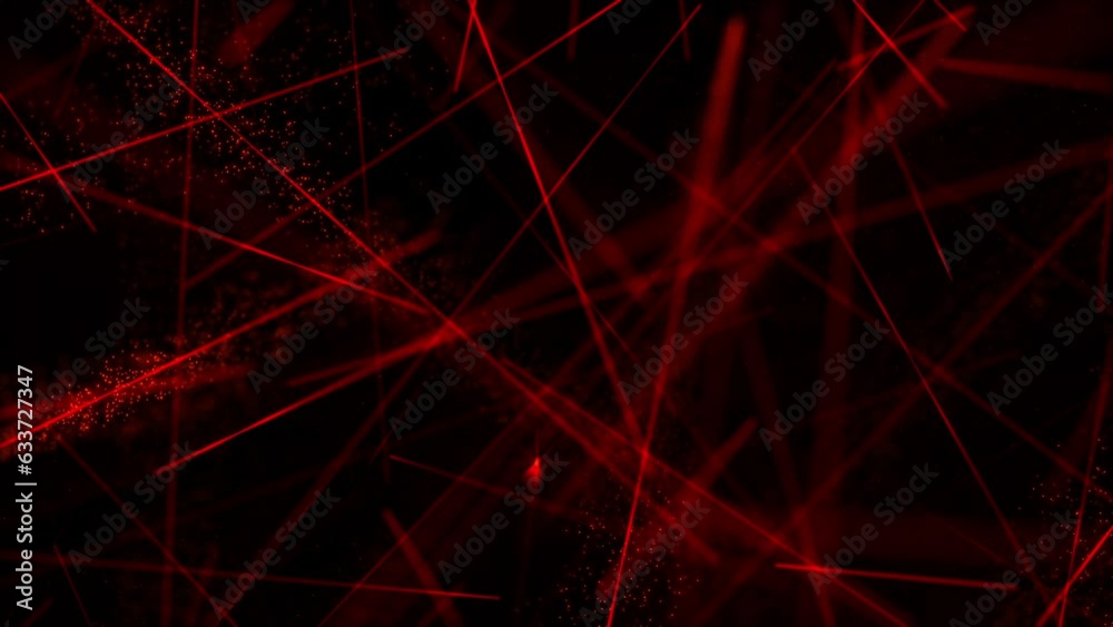 Glowing red laser beams motion background with shiny exploding particles and flashing fast moving lasers. This science and technology background animation is full HD and a seamless loop.