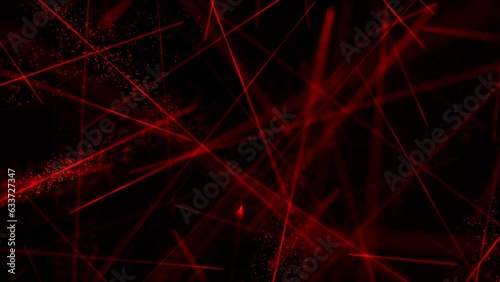 Glowing red laser beams motion background with shiny exploding particles and flashing fast moving lasers. This science and technology background animation is full HD and a seamless loop.