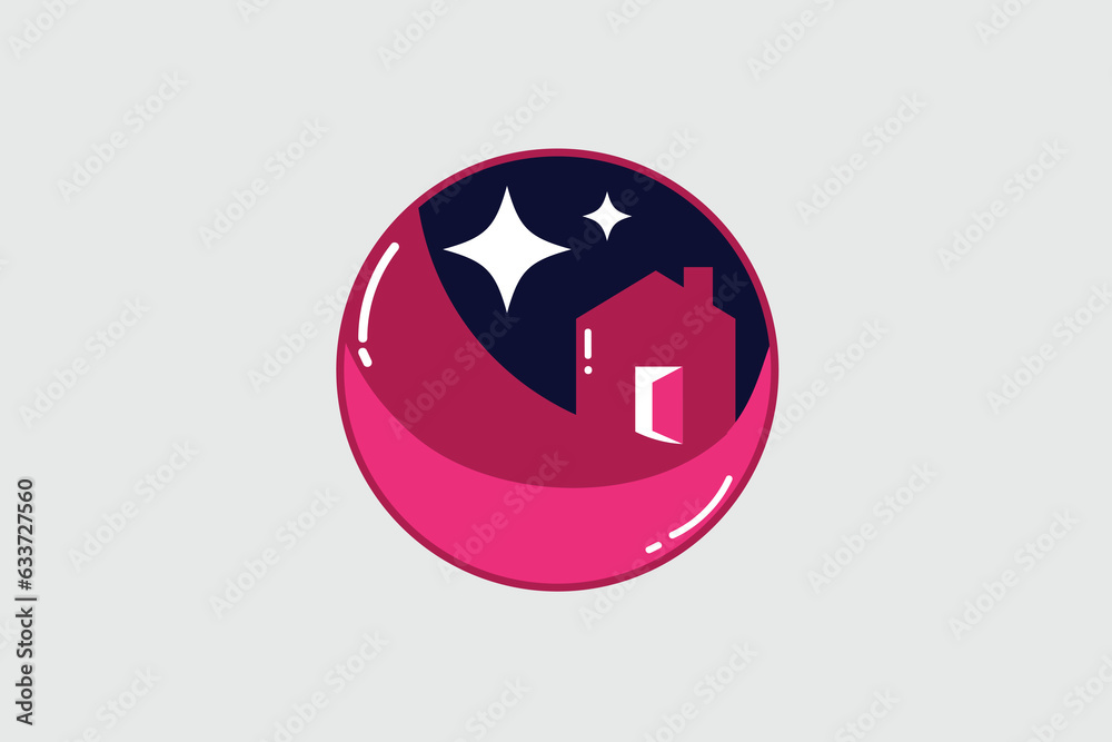 3d rendering of moon and house logo on vintage background