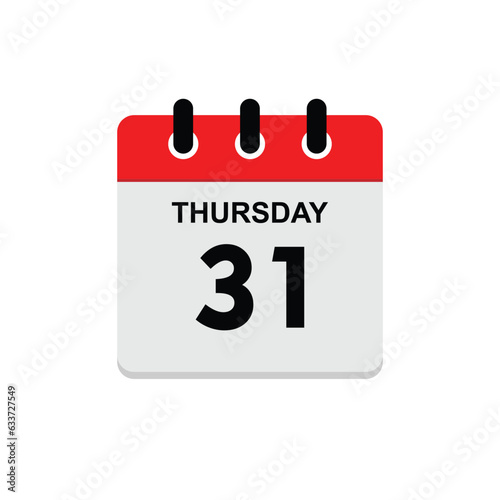 31 thursday icon with white background, calender icon