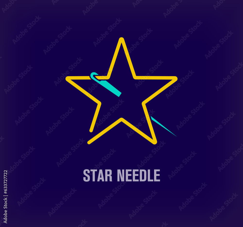 Creative starry pin needle logo. Unique color transitions. Creative fabric companies, tailor and fashion logo template. vector Creative starry pin needle logo. Unique color transitions. Creative fabric companies, tailor and fashion logo template. vector