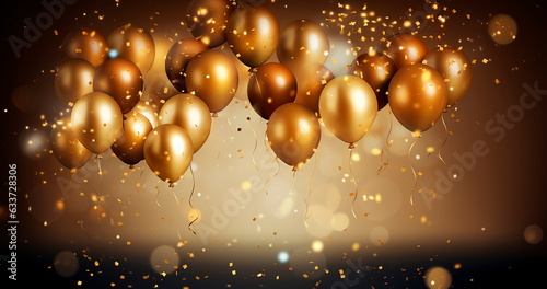 Celebration party banner background with golden balloons, carnival, festival or birthday balloon background, celebration background template, Illustrations for advertising, generative ai