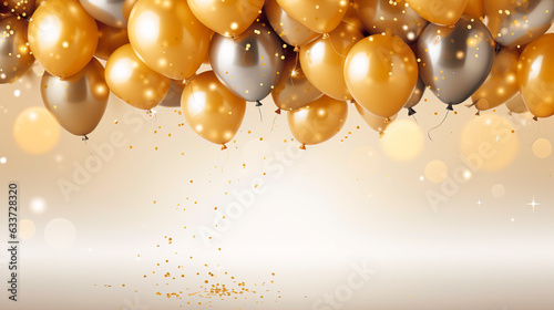 Celebration party banner with orange color balloons background, carnival, festival or birthday balloon background, celebration background template, Illustrations for advertising, generative ai