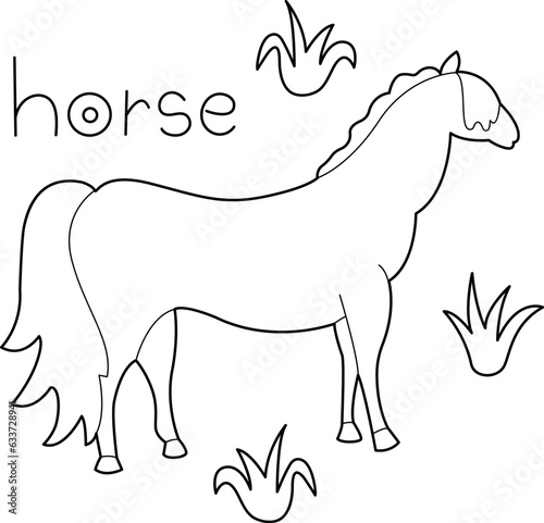 A Horse, colouring book for kids, vector illustration, Animals