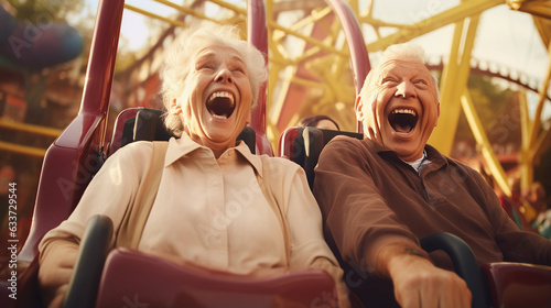 Elderly Couple Sharing Laughter on a Funland Ride