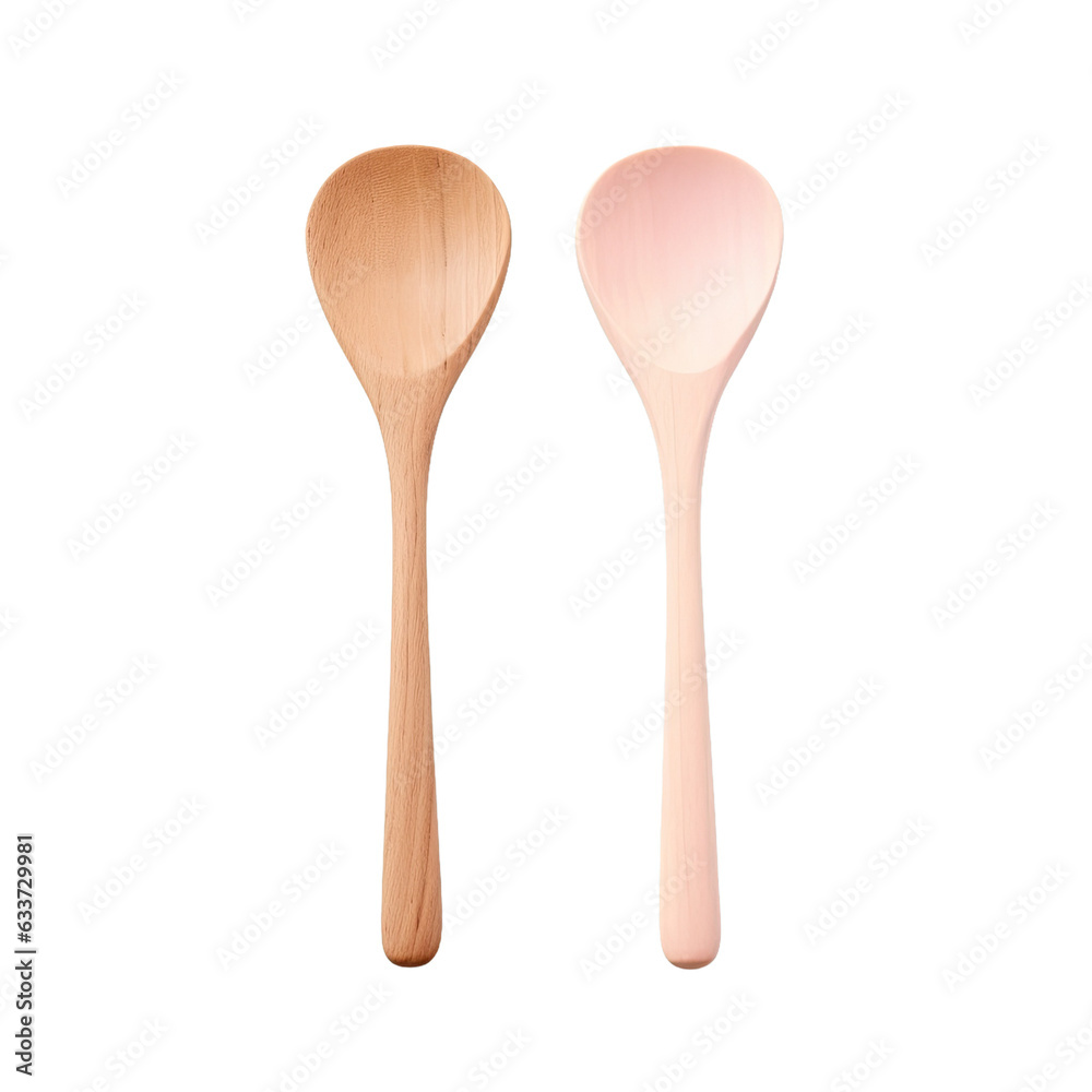 Two spoons made of wood shown up close on a transparent background Two spoons made of wood shown up close on a transparent background