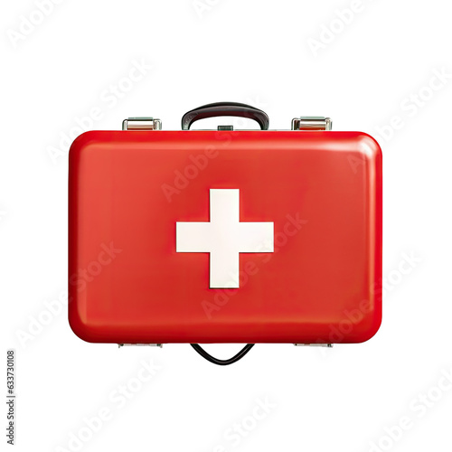 Top view of red first aid kit on transparent background