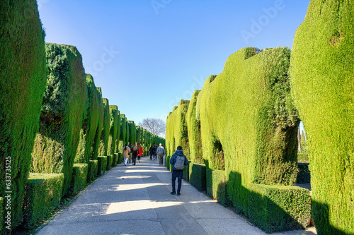 Sculpted gardens in the Alhambra palace and fortress complex, Granada, Spain