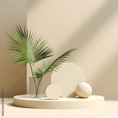 3d geometric objects cream pastel the shadow of the coconut stem generator by AI