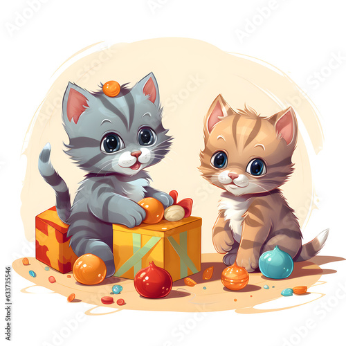 Two kittens playing with toys generator by AI