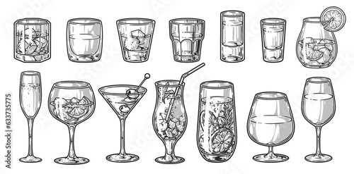 Glasses drinks monochrome set label