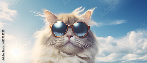 Cat wearing sun glasses summer vibes, Generative ai