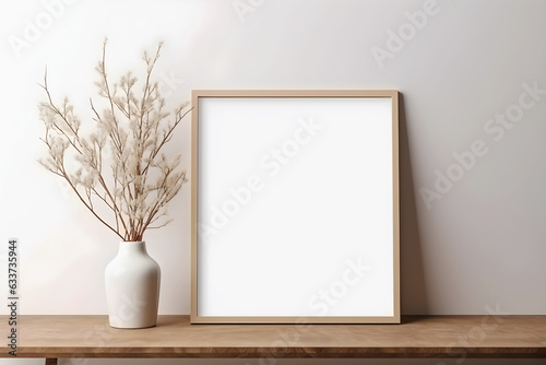 Tree wooden empty frame on table mockup minimal generator by AI