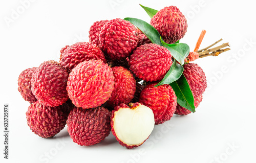 A bunch of king lychees on a white background