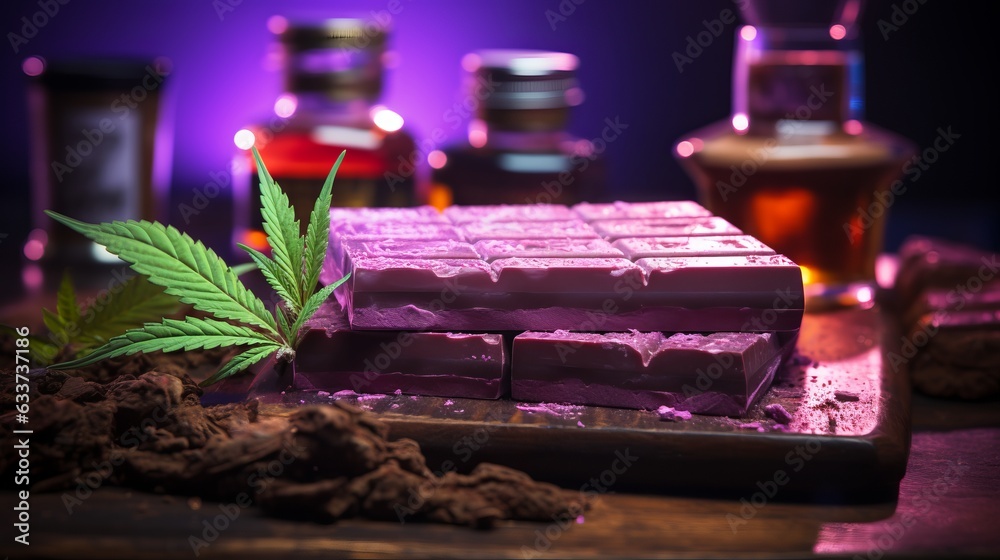 dark chocolate with hemp. Fun sweets, coffeeshop menus, chocolate bars with a vegetable marijuana light drug. Concept: Legalization of cannabis
dark chocolate with hemp. Fun sweets, coffeeshop menus, chocolate bars with a vegetable marijuana light drug. Concept: Legalization of cannabis