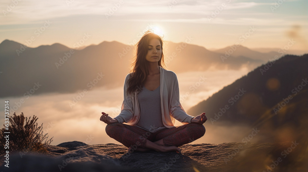 Young Girl Finding Peace in Yoga Meditation Pose Young Girl Finding Peace in Yoga Meditation Pose
