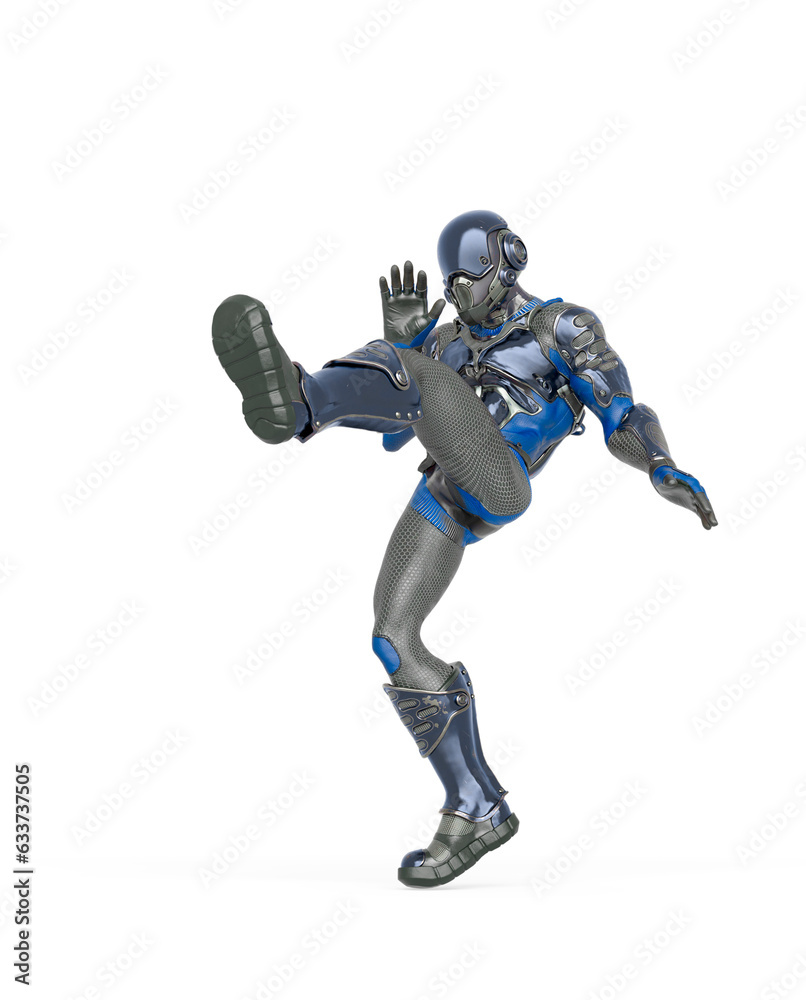 futuristic astronaut is kicking in white background futuristic astronaut is kicking in white background