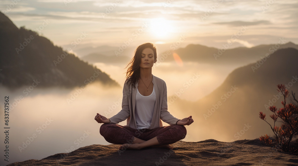 Girl doing yoga in the mountains Girl doing yoga in the mountains