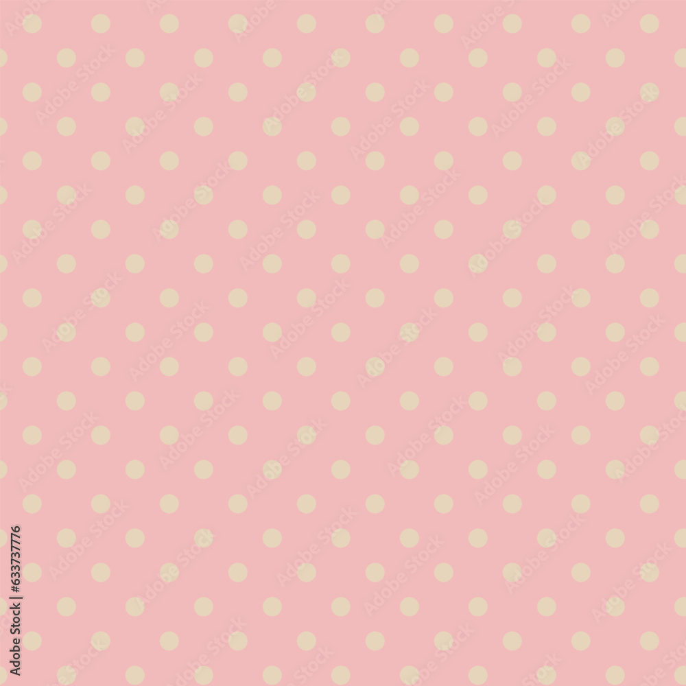 Vector retro Polka dot seamless pattern. Beige dots on pink background. Good for design of wrapping paper, wedding invitation, plaid, clothes, shirts, dresses, bedding and other textile products.