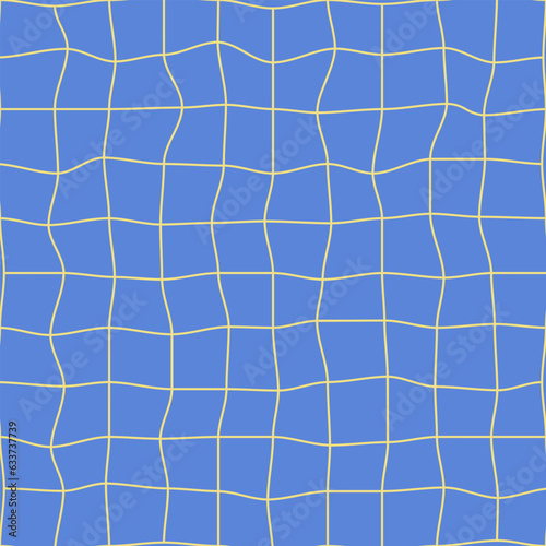 Groovy hippie 60s, 70s checkered seamless pattern, vintage aesthetic background, psychedelic checkerboard texture. Funky hippie fashion textile print, retro background with distorted grid tile