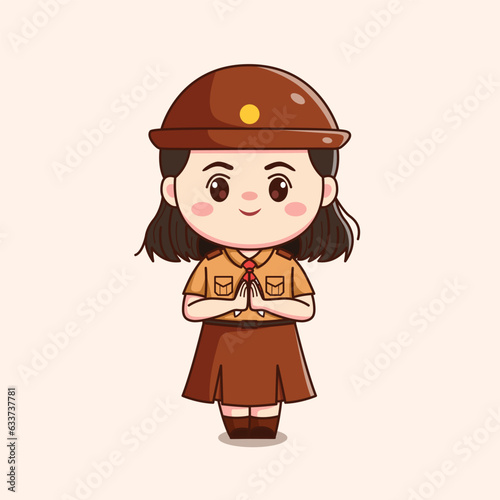 indonesian scout girl salam cute kawaii chibi character illustration