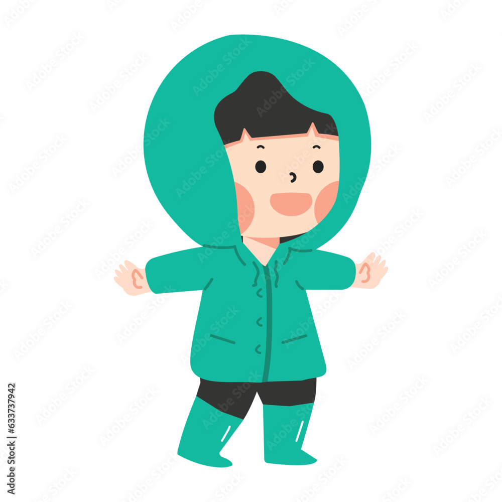 Cute girl wear green raincoat cartoon Cute girl wear green raincoat cartoon