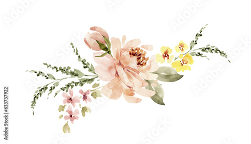 Delicate bouquet with pink flowers watercolor illustration. hand painted for wedding invitations, decor and design