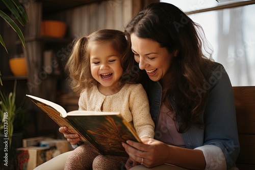 Love and parenthood concept. Mom and daughter are reading a book. Educate and spend time with your child.