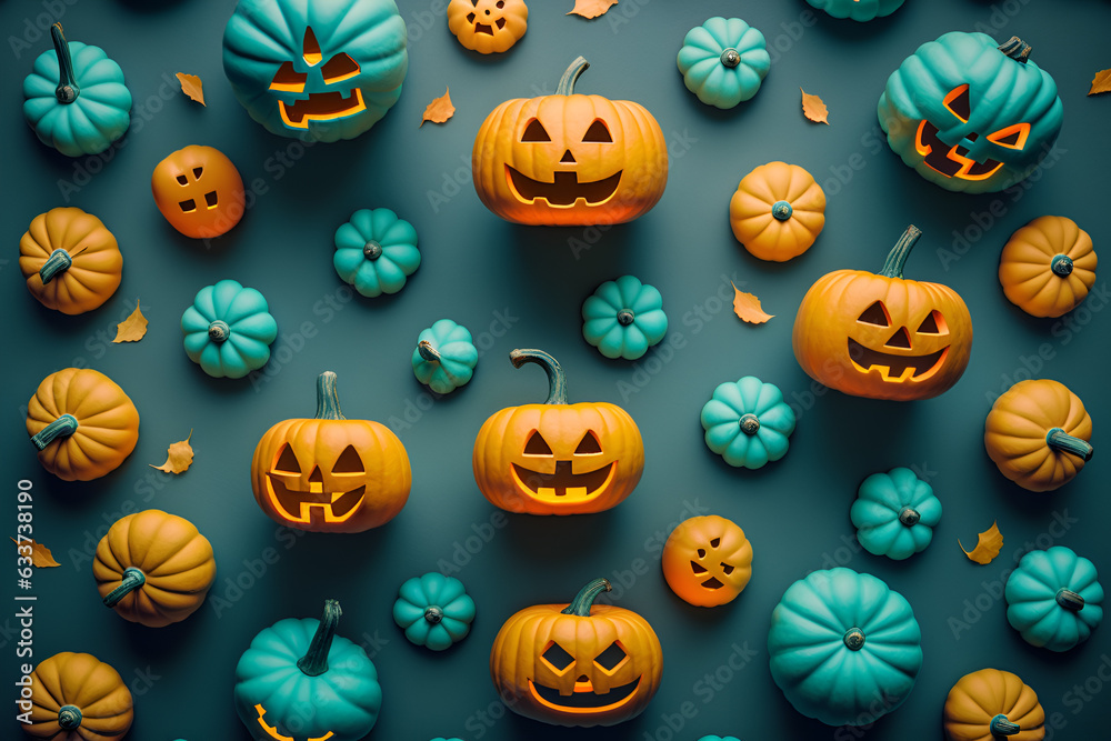 Jack-o-latern Halloween pumpkins background. Generative Ai Jack-o-latern Halloween pumpkins background. Generative Ai