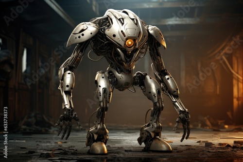 Big futuristic fantastic metal robot with one eye.