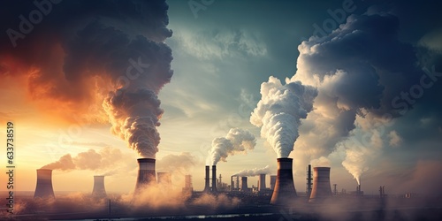 Factory pipe polluting air, smoke from chimneys, environmental problems, ecological theme, industry scene