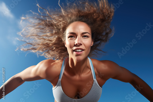 Young female athlete doing exercise outdoors