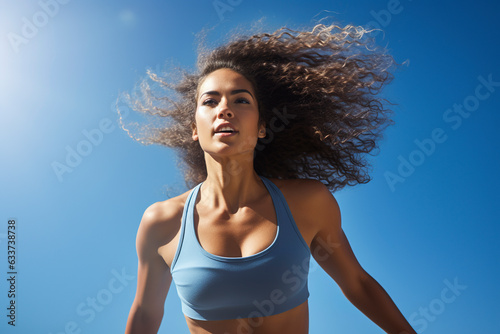 Young female athlete doing exercise outdoors