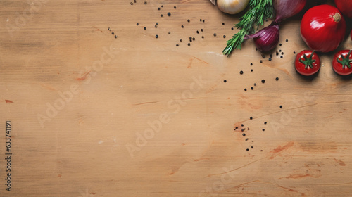 Herbs and Spices on Wooden Background photo