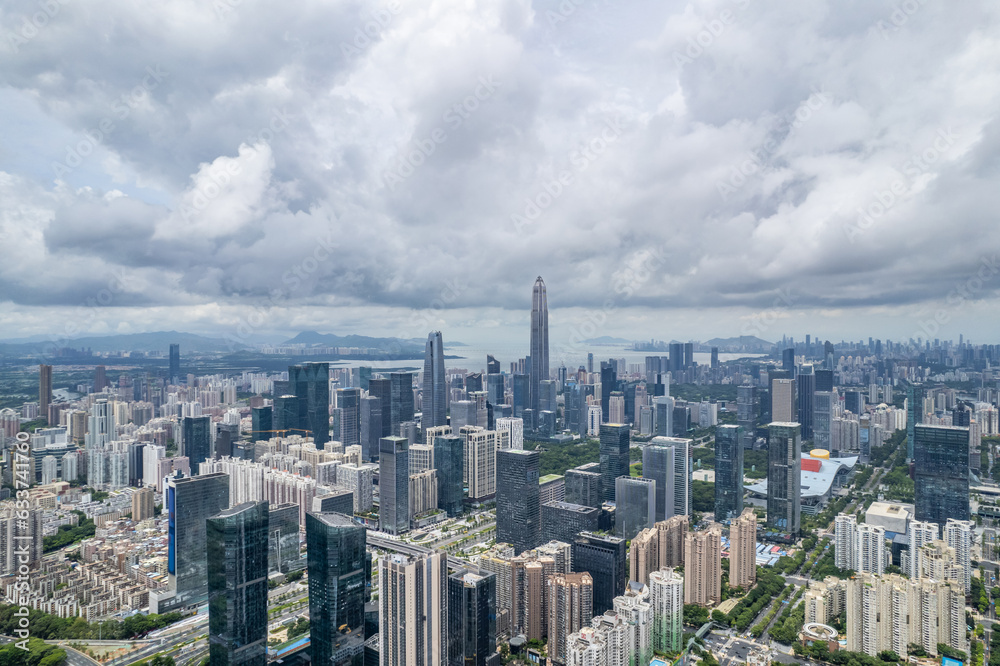 Aerial photography of Futian CBD buildings in Shenzhen, China Aerial photography of Futian CBD buildings in Shenzhen, China