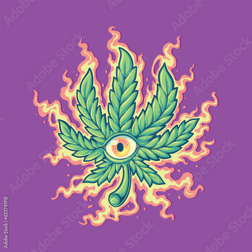 weed leaf trippy psychedelic illustration