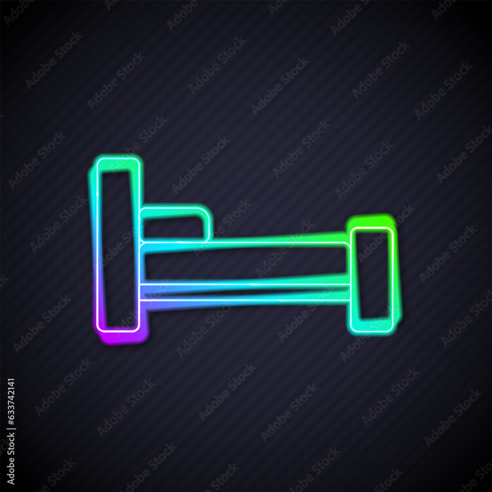 Glowing neon line Bed icon isolated on black background. Vector Glowing neon line Bed icon isolated on black background. Vector
