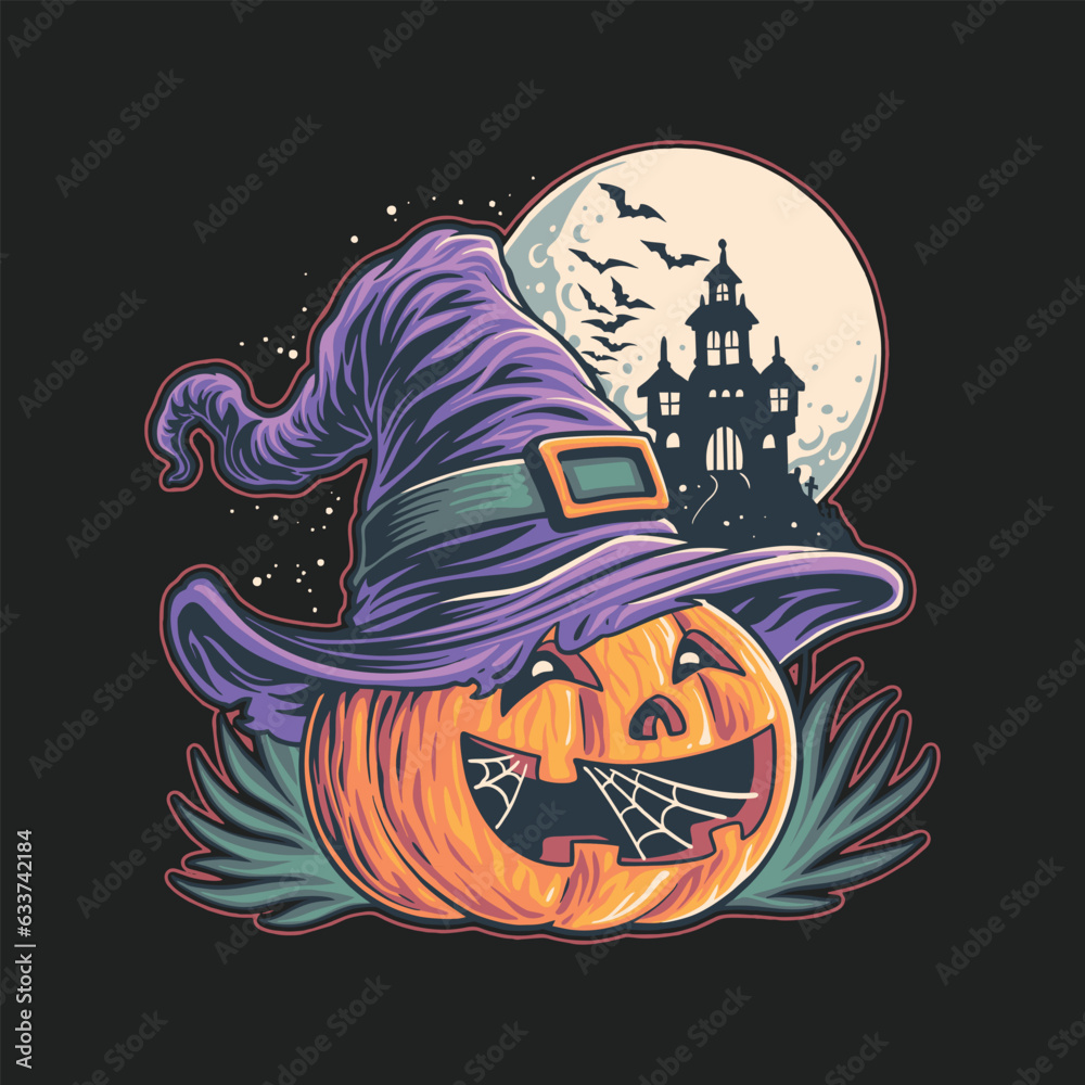 pumpkin witch in halloween night illustration
