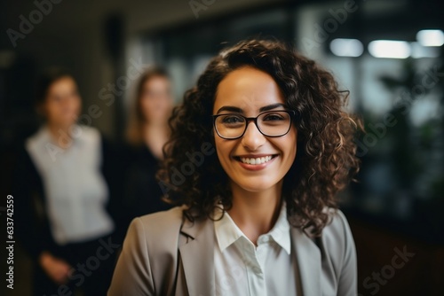 Smiling Business Woman with Colleagues in Office, Generative AI