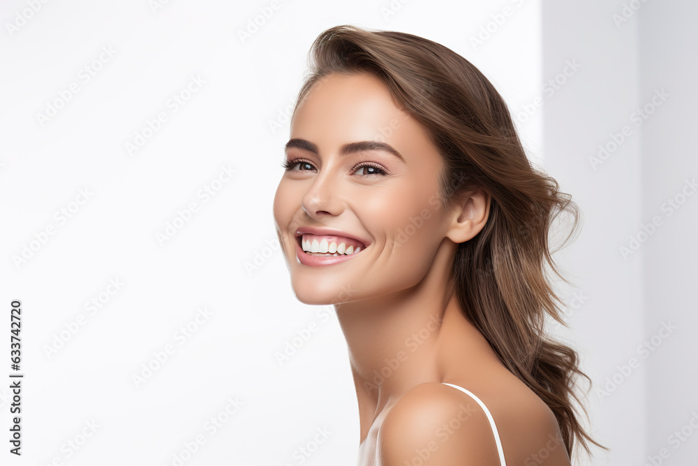 Close-up photo of beautiful wide smile of young fresh woman with healthy white teeth Close-up photo of beautiful wide smile of young fresh woman with healthy white teeth
