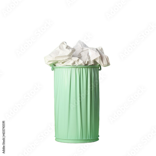 Isolated light green bin with white bag on transparent background