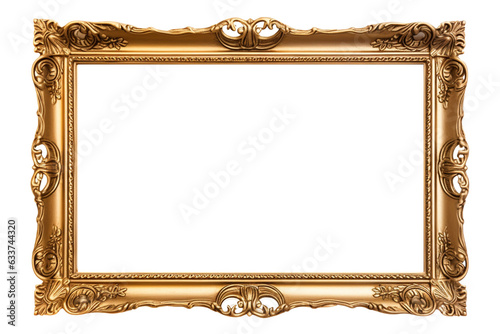 Gold frame for a picture in a classic baroque style on a white blank background.	