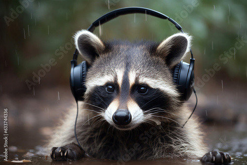 a raccoon wearing earphones © imur