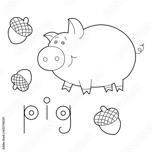 A pig, colouring book for kids, vector illustration, Animals