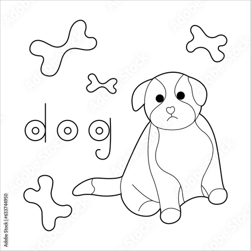 A dog, colouring book for kids, vector illustration, Animals
