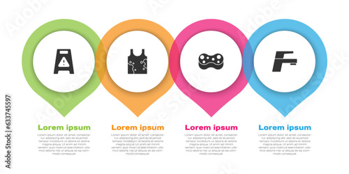 Set Wet floor, Dirty t-shirt, Sponge and Water tap. Business infographic template. Vector